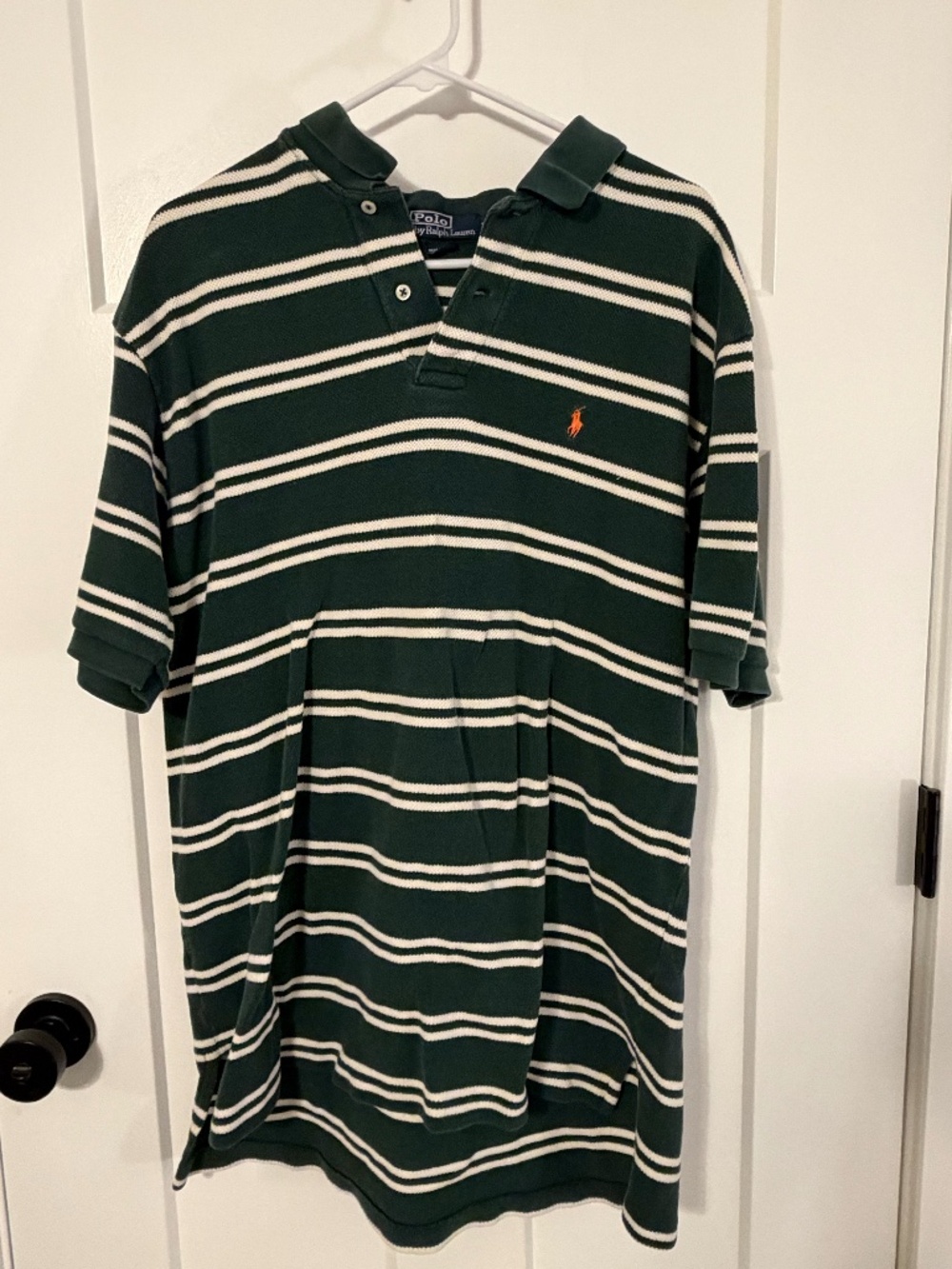 VTG 90's POLO Ralph Lauren Men Shirt Polo Short Sleeve Green/White Stripe XXL